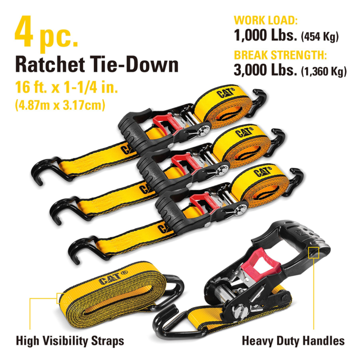 4PC 1.25"X16FT RATCHET TIE DOWN - Image 4